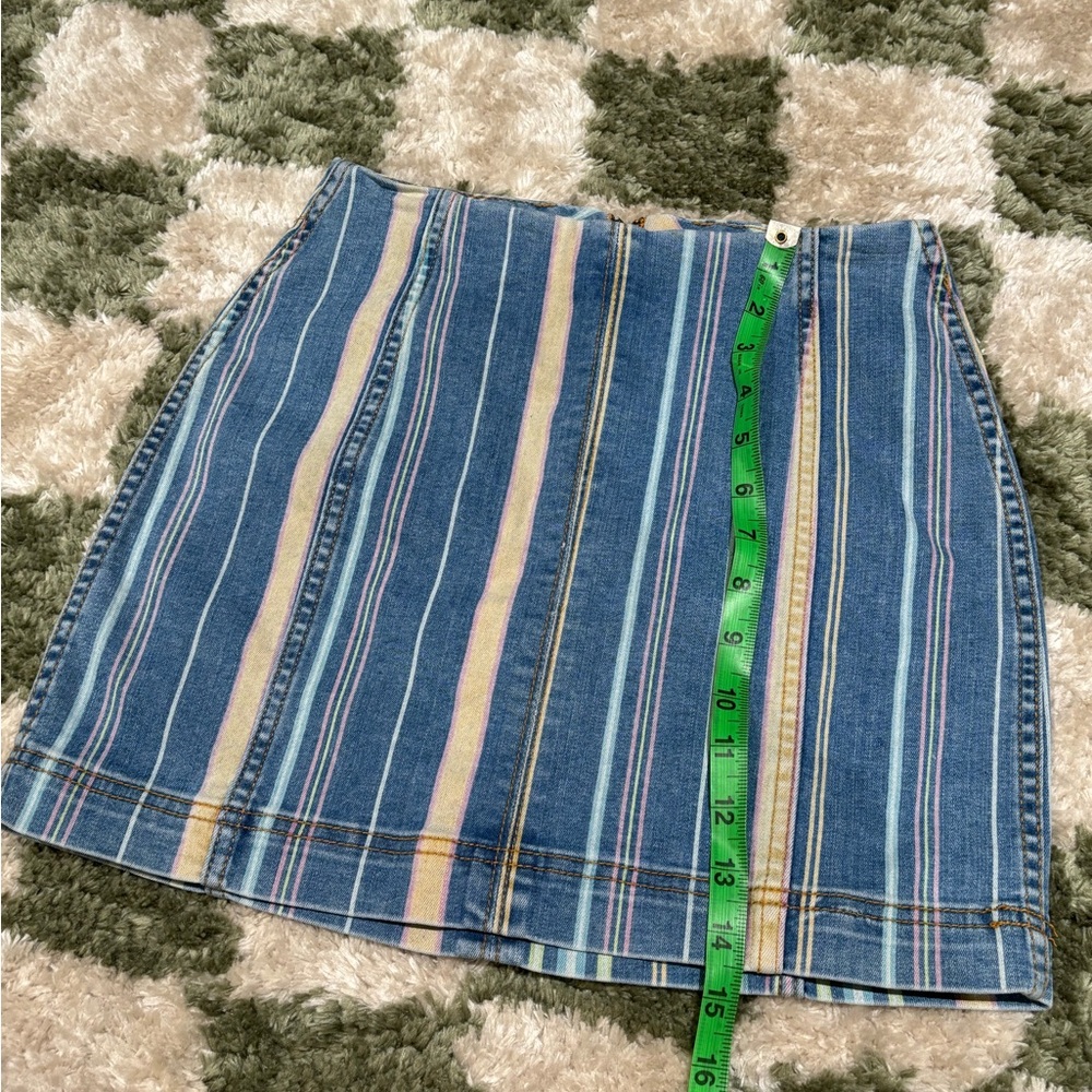 Striped Denim Skirt - Blue and Tan - Picture 3 of 5